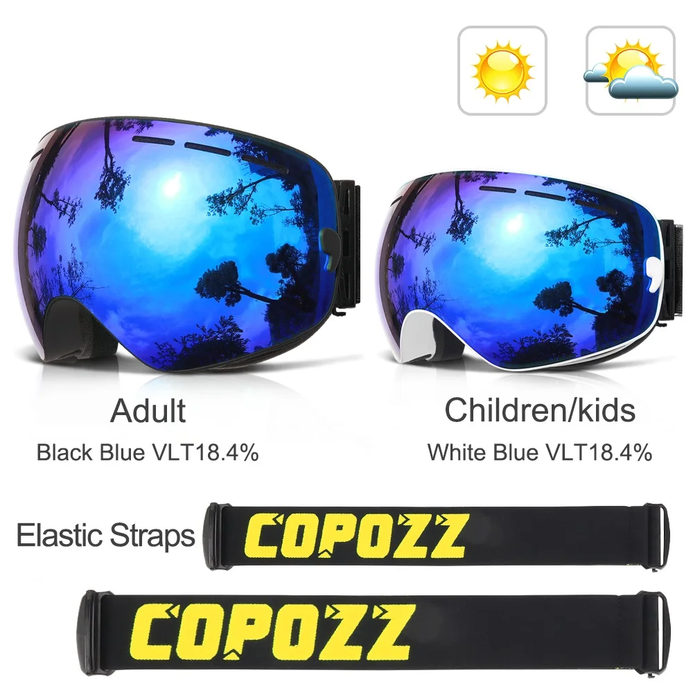 COPOZZ для родителей и детей, лыжные очки, 2 шт. в комплекте, сноуборд, анти-туман, лыжные очки, UV400 для Famliy, для мужчин, женщин, детей, спортивные, снежные очки
