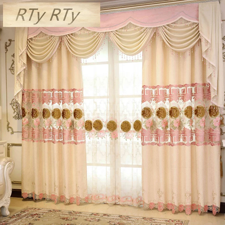 

Thicken Chenille European Luxury Embroidery Curtains Windows Drapes Elegant Chinese style Shade Curtain For Living Room AP322-30