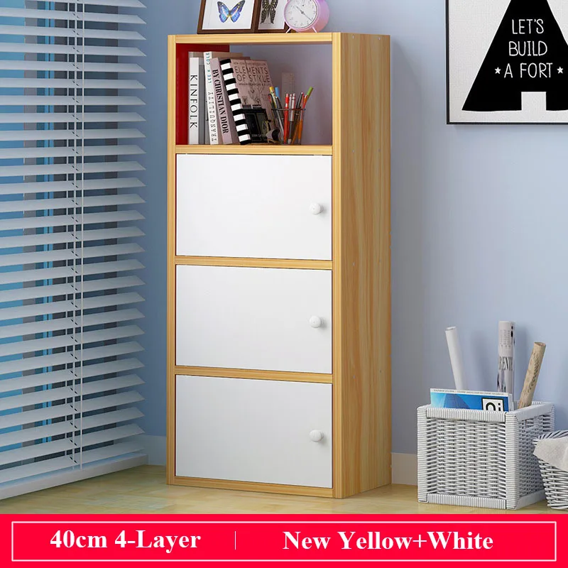 New Yellow 5L Многослойный деревянный книжный шкаф полка для хранения на стене креативная Современная комбинированная мебель для украшения дома Студенческая книжная полка с дверью - Цвет: New Yellow 5L