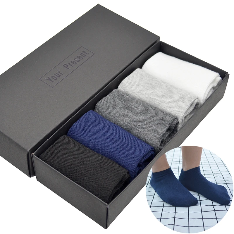 5 пар/уп. однотонная Хлопковая мужская одежда носки черные/белые/синие/темно
