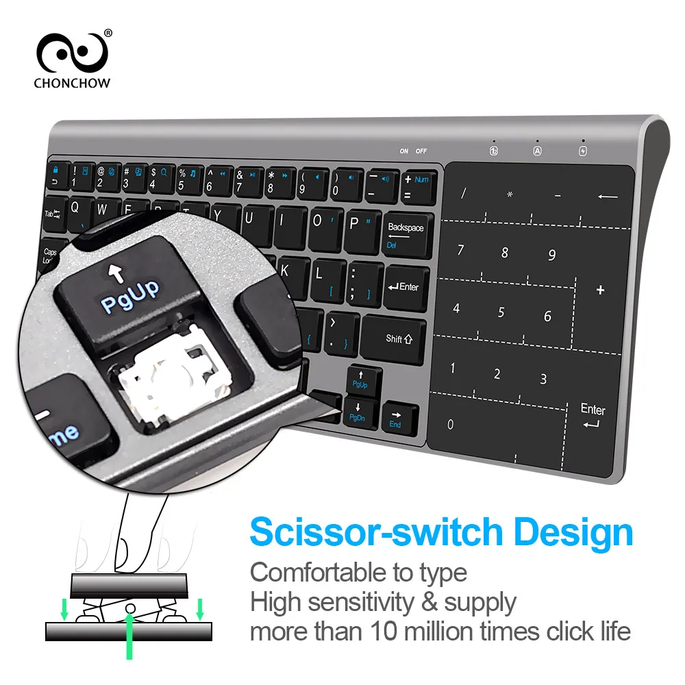 CHONCHOW 2,4 г мини Беспроводной Клавиатура Тачпад переносной USB клавиатура Air Мышь для Mac PC окна 7/10 Vista Android Smart ТВ коробка