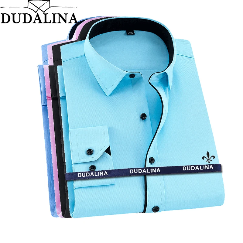 Dudalina размера плюс Camisa Social Masculina мужская рубашка с длинным рукавом классические мужские рубашки формальная деловая рубашка мужская с вышивкой