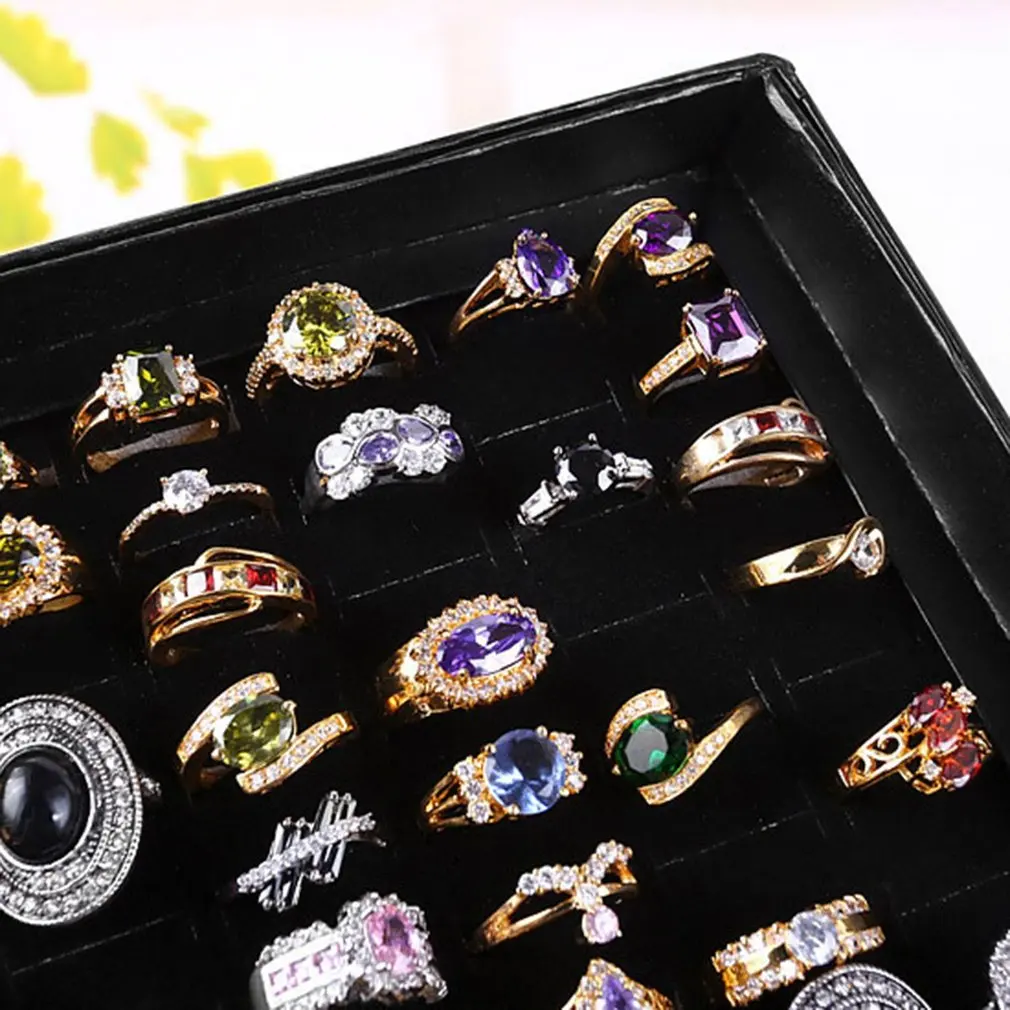 100 Grids Ring Display Box Jewelry Tray Case Portable Carrying Holder Cufflinks Storage Organizer | Украшения и аксессуары