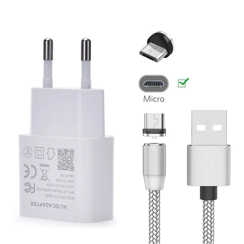 ЕС быстрое зарядное устройство USB Магнитный Магнит Micro USB кабель для зарядки samsung J7 A10 huawei Y5 Honor 8A 7A Redmi 4X Note 5 6 Pro Телефон - Тип штекера: EU charger and cable