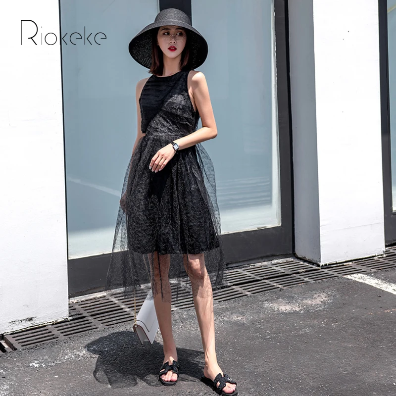 Riokeke/прозрачное кружевное женское платье летние открытые платья 2018 г. элегантное