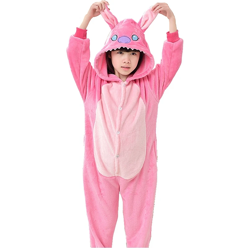 

Kid's Kugurumi Onesie Animal Pink Stitch Cosplay Costume Flannel Whole Pajama One Piece Boy Girl Child Winter pyjama Sleep Suit