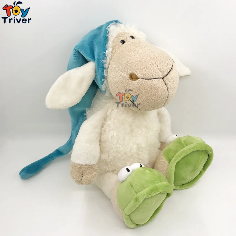 Веселая Спящая овечка с синей шапочкой 35 см плюшевая игрушка мягкое животное