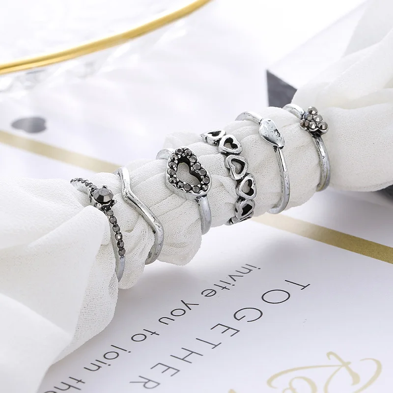 Набор женских колец с кристаллами 6 шт./компл. | Украшения и аксессуары