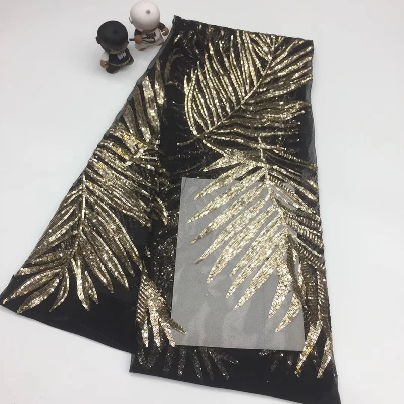 (5 ярдов/шт.) Фантастическая вышитая африканская кружевная ткань с блестками