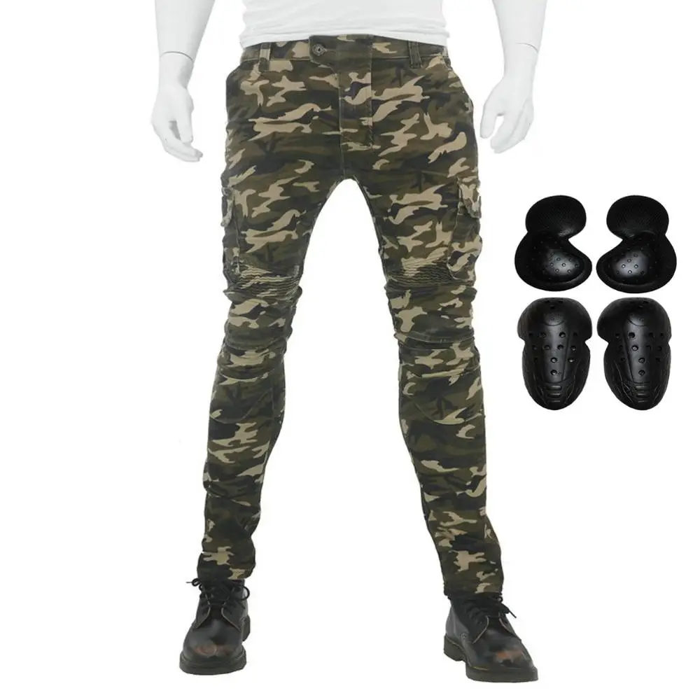 Camouflage Камуфляжные мужские внедорожные штаны для езды на мотоцикле, гоночные джинсы для мотокросса, противоосенние защитные штаны с 4 наколенниками, наколенниками CE - Цвет: Camouflage