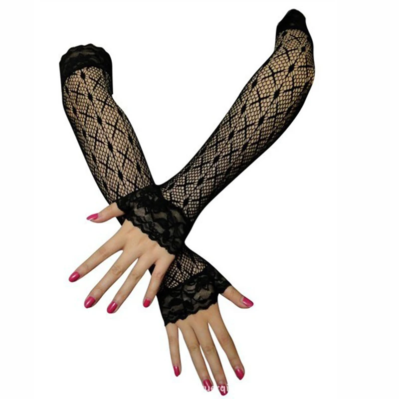 Женские перчатки без пальцев многоцветные из сетчатого материала в стиле панк