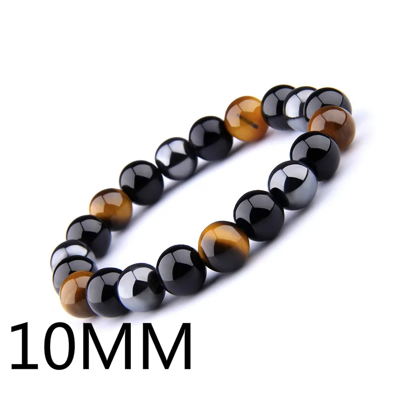10MM Натуральный черный обсидиан гематит тигровый глаз бусины браслеты для мужчин для магнитной защиты здоровья женщин ювелирные изделия Pulsera Hombre - Окраска металла: 10MM