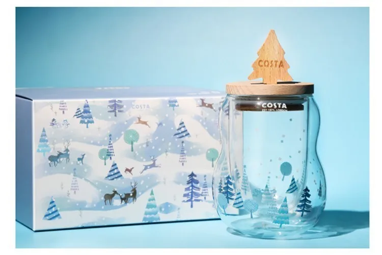 Falling Snow Pinetum Костa с Рождеством подарок кофейная чашка из натурального дерева крышка Bodum стеклянные чайные чашки Beker Tazas Tasse эспрессо латте кружка Copo Caveira - Цвет: Falling Snow Pinetum