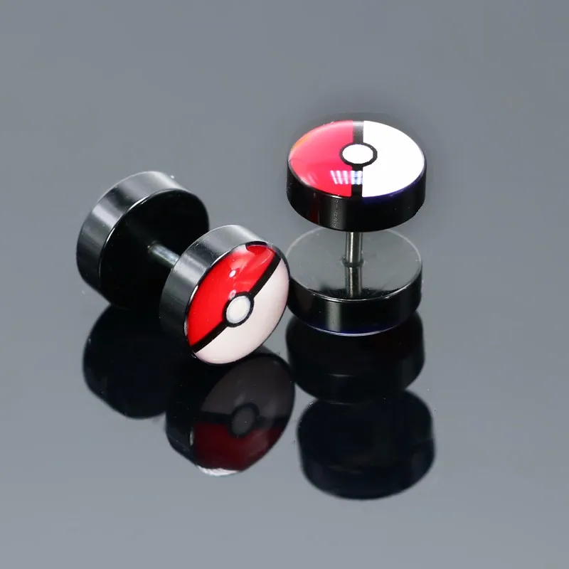 Новые серьги Pokemon, модные ювелирные изделия, унисекс, серьги-гвоздики, женские и мужские, хирургическая сталь, поддельные пробки для пирсинга, 10 мм