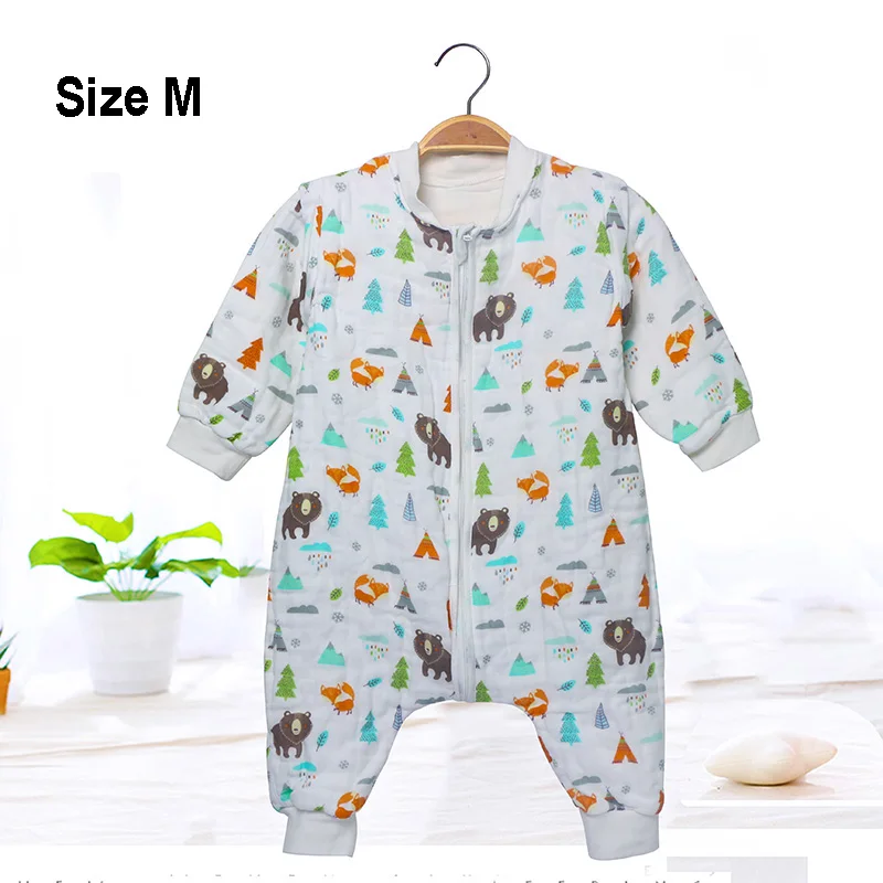 Fox Size M Детский спальный мешок из муслина, удобный хлопковый спальный мешок с мультипликационным рисунком, противоскользящее одеяло, милый спальный мешок со съемными рукавами - Цвет: Fox Size M