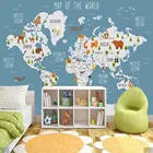 3D, животные из мультфильмов, изображение мир Настенная карта обои для детской комнаты, спальня старинные Home Decor обоями домашний декор