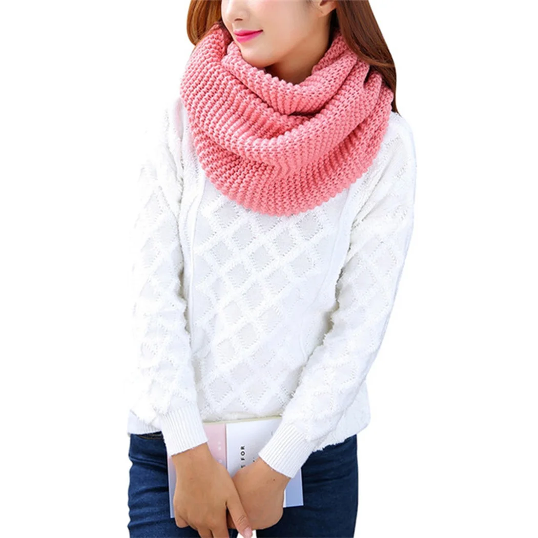 Горячая Распродажа, Женский вязанный шарф, зима-весна, теплый шерстяной шарф-кольцо, корейский женский Одноцветный вязаный шарф-снуд, шарфы для женщин