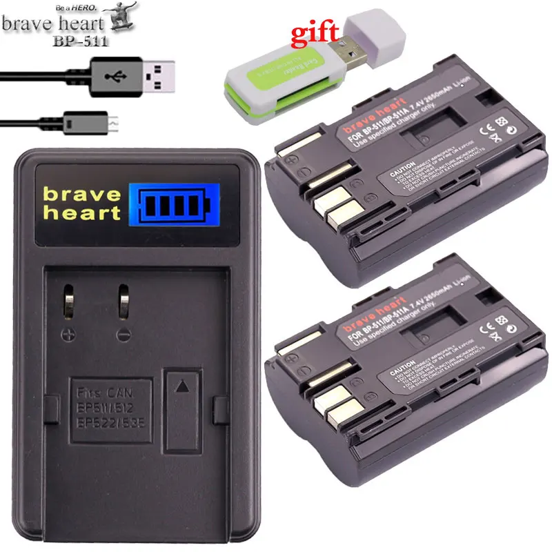 2x BP 511 511A BP511 BP-511 Батарея+ ЖК-дисплей USB Зарядное устройство для Canon 300D 10D 20D 30D 40D 50D PowerShot G1 G2 G3 G5 G6 90 90IS камера