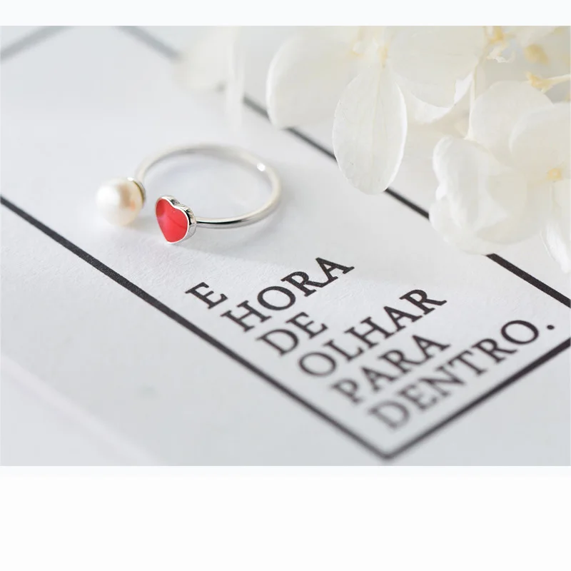 Trusta 100% 925 Sterling Silver Fashion Women Red Heart Artificial Pearls Rings Size 5 6 7 Wonderful Gift For Girls Lady's DS818 |