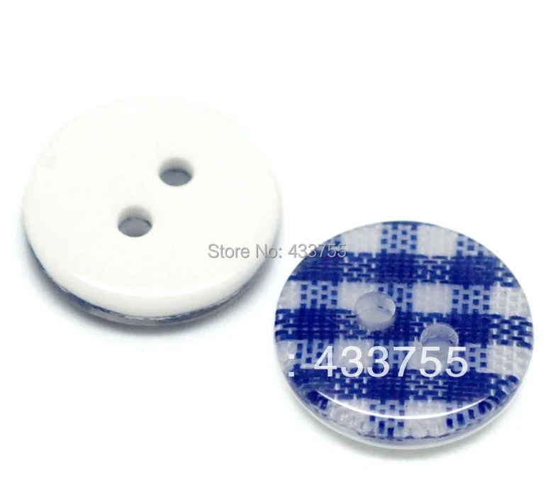 Бесплатная доставка 200 штук Синие клетчатые 2 отверстия Круглые смоляные пуговицы для шитья или скрапбукинга 13 мм.