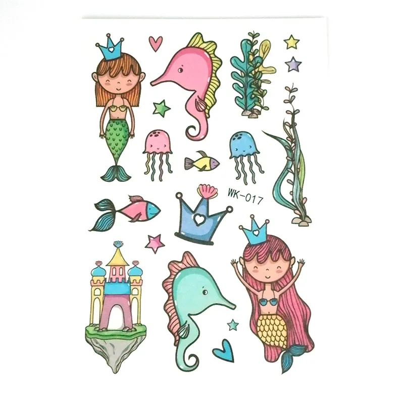 30pcs WK017 Cartoon Mermaid Theme Temporary Tattoo Hand Body Arm Art Sticker Fake Tattoos for Men Women 30pcs/lot - Color: 30pcs WK017