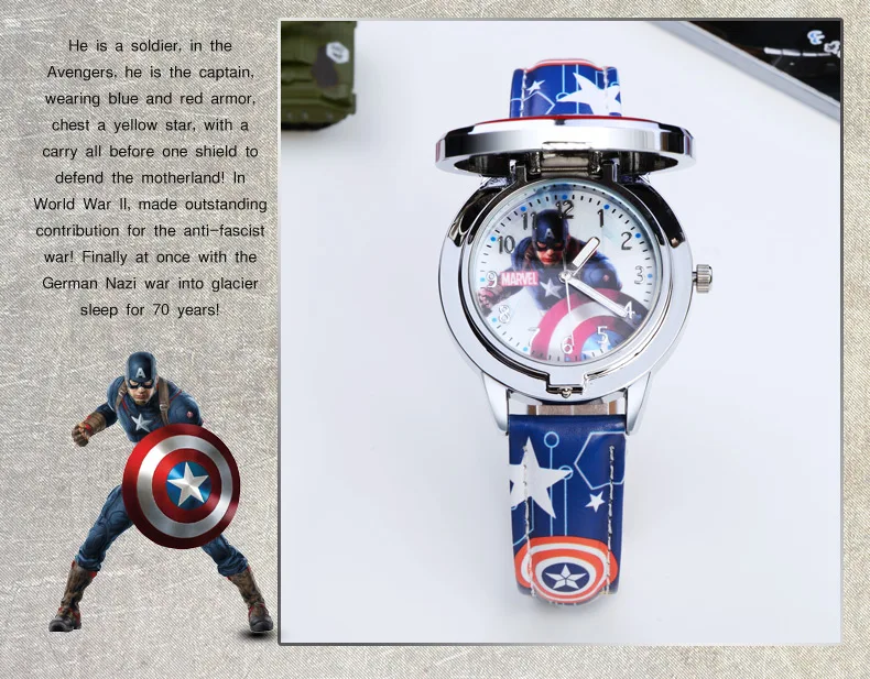 MARVEL дети мальчик часы Детские Мстители Капитан Америка супергероя-паука световой мода простой и прохладный