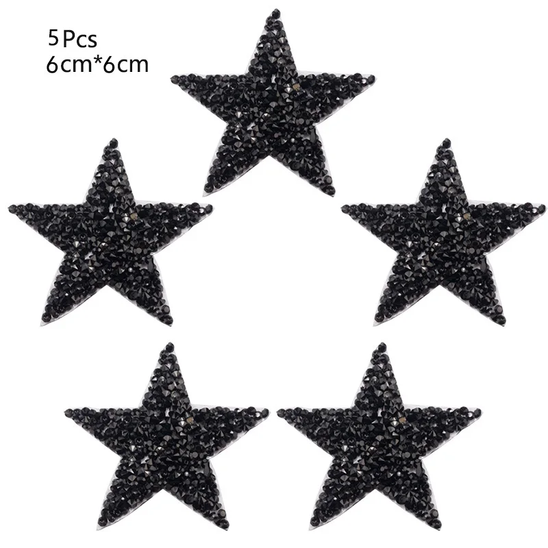 6cm black 5piece 4 см, 6 см, 8 см термостразы в форме звезды, со стразами Смешанные Вышитые термоклейкая Заплата Для нашивка для одежды паста для одежды брюки обувь - Цвет: 6cm black 5piece