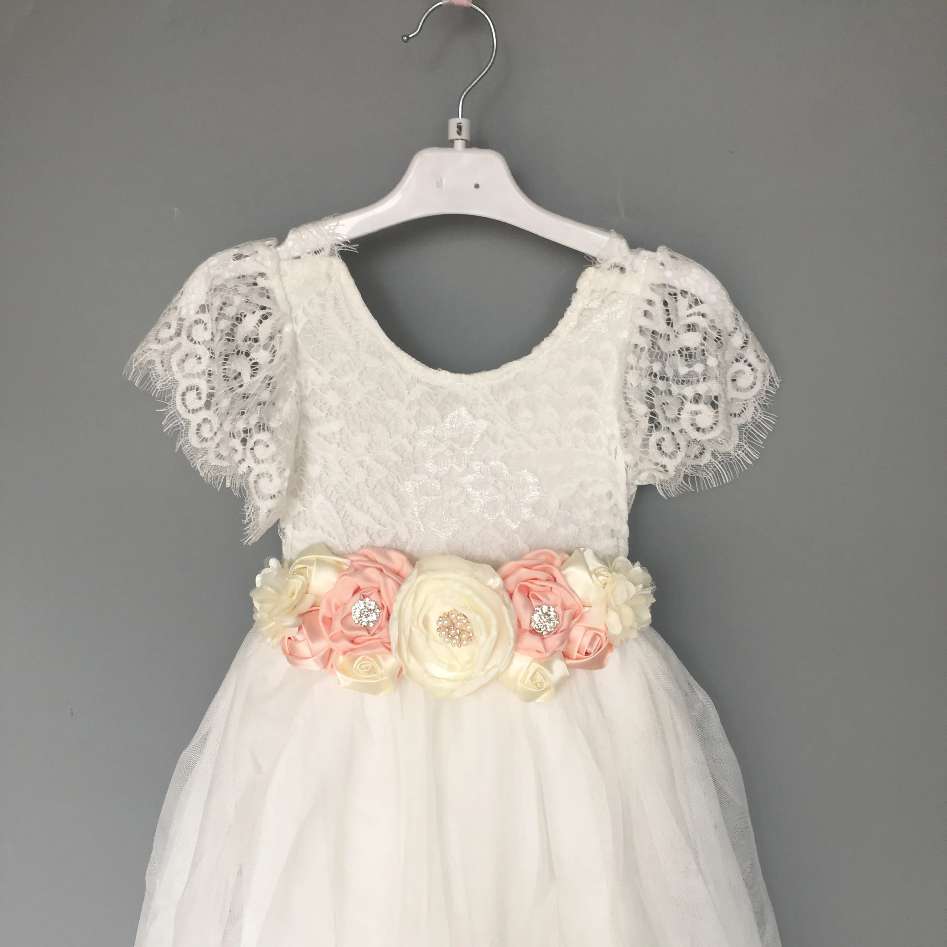 fairy girls flutter sleeve flower dress for wedding kids straight tulle lace maxi long children birthday party | Детская одежда и
