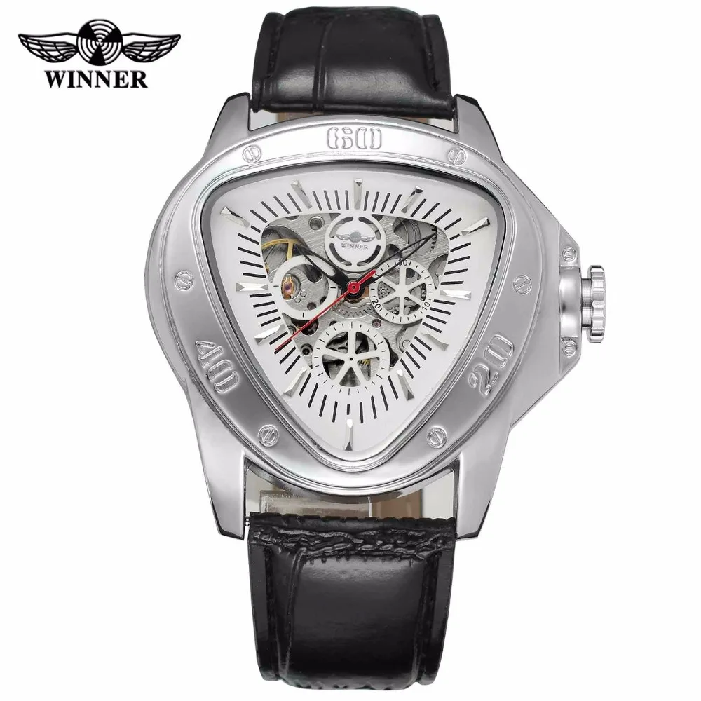 WINNER уникальные модные мужские автоматические механические часы кожаный ремешок