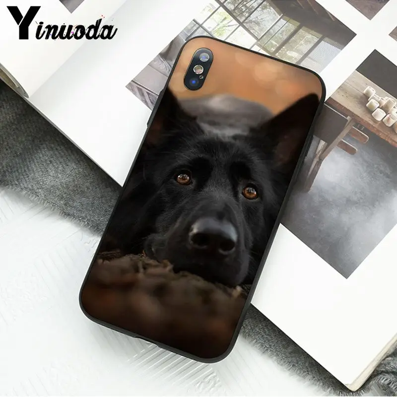 Yinuoda немецкая овчарка Собака Мягкий силиконовый черный чехол для iPhone X XS MAX 6 6S 7 7plus 8 8Plus 5 5S XR