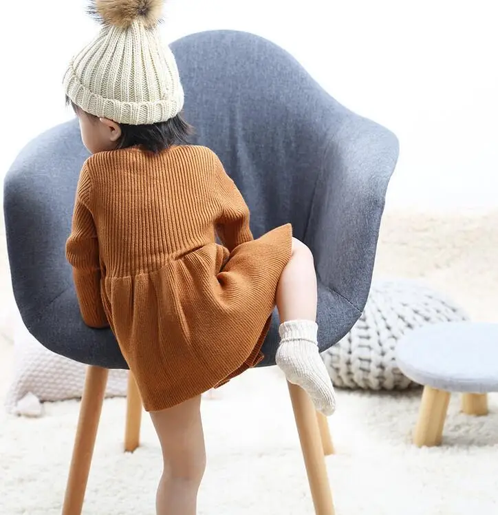

Rlyaeiz High Quality Fashion Casual Baby Girls Dress 2019 Autumn Pure Color Knitted Dresses Kids Clothes Kids Dresses For Girls