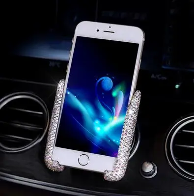 white phone holder Стразы, двойное USB Автомобильное зарядное устройство, украшения для автомобиля ручной работы с кристаллами, кабели для быстрой зарядки и передачи данных, автомобильные Декорации для iPhone и - Название цвета: white phone holder