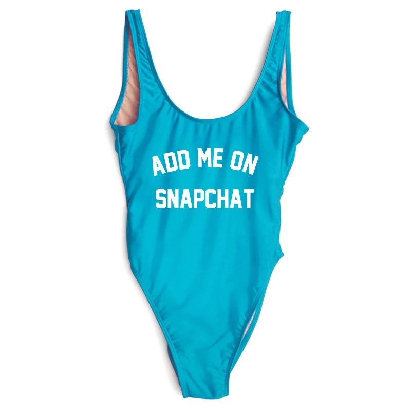 Слитный купальник новый с надписью Add Me On SNAPCHAT для женщин стринги купальный