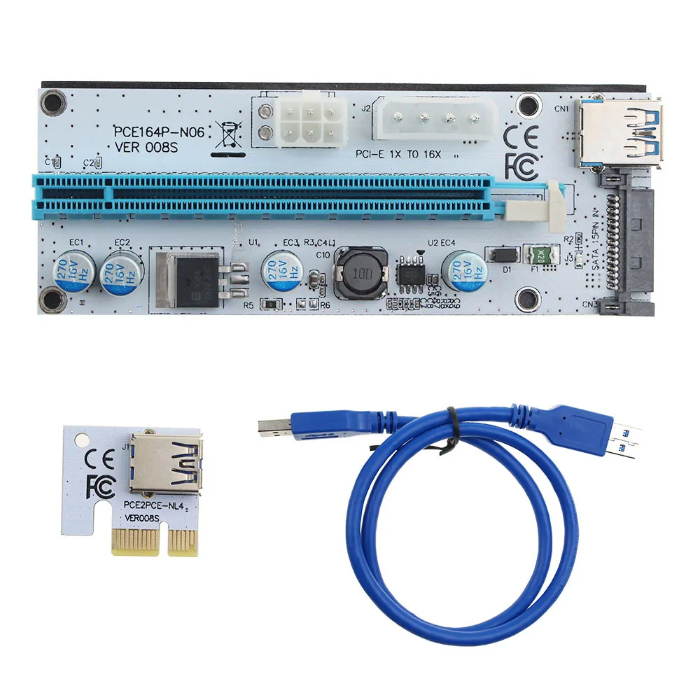 1 шт. Райзер карта VER 008S PCIe PCI E Express кабель передачи данных от 1x до 16x USB 3 0 для