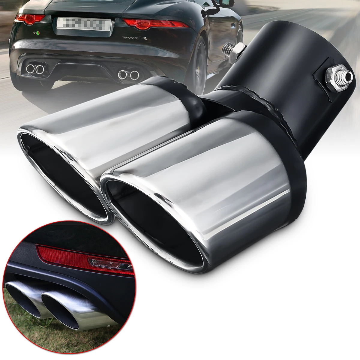 NEW Universal Car Decoration Chrome Tail Pipe Stainless Steel Curved Dual-outlet Exhaust Trim Muffler for BMW Benz | Автомобили и