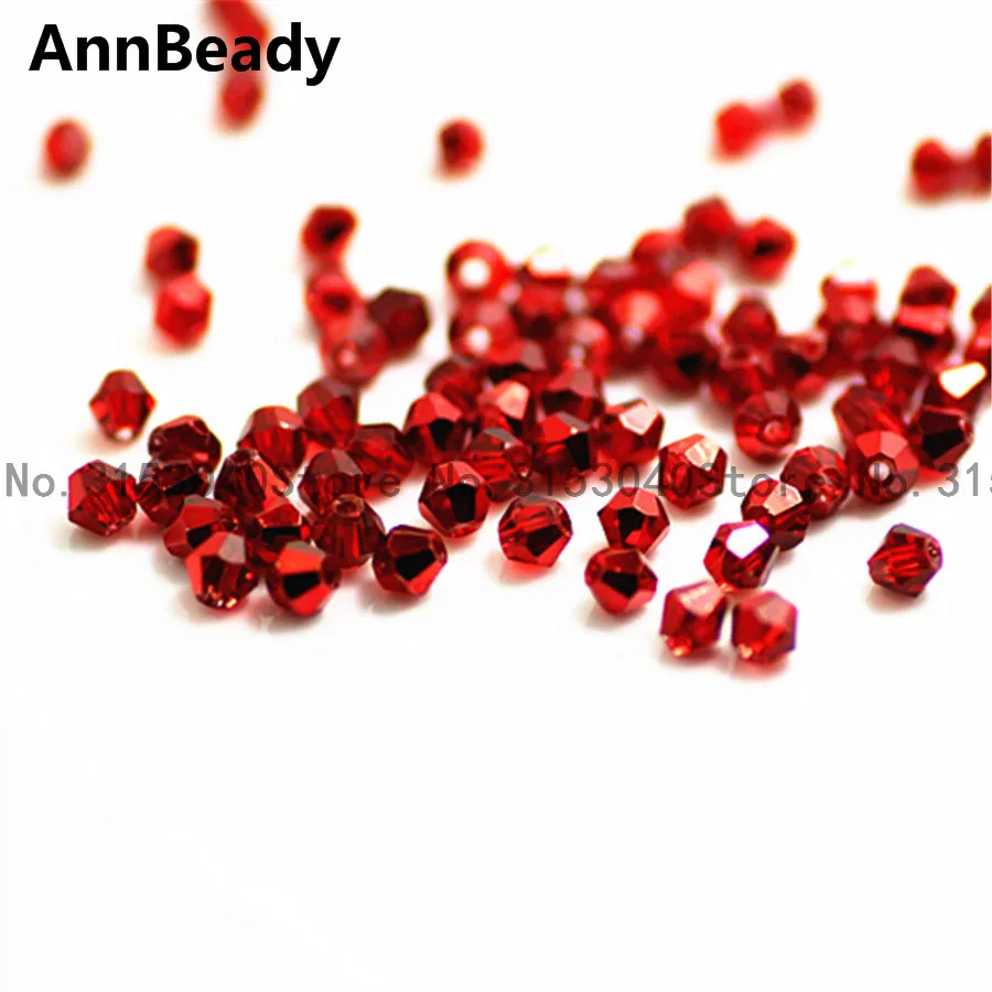 new red AnnBeady, 100 шт, новинка, зеленый цвет, 4 мм, двухконусные Хрустальные Бусины, стеклянные бусины, свободные разделительные бусины, сделай сам, ювелирные изделия, Австрийские хрустальные бусины - Цвет: new red