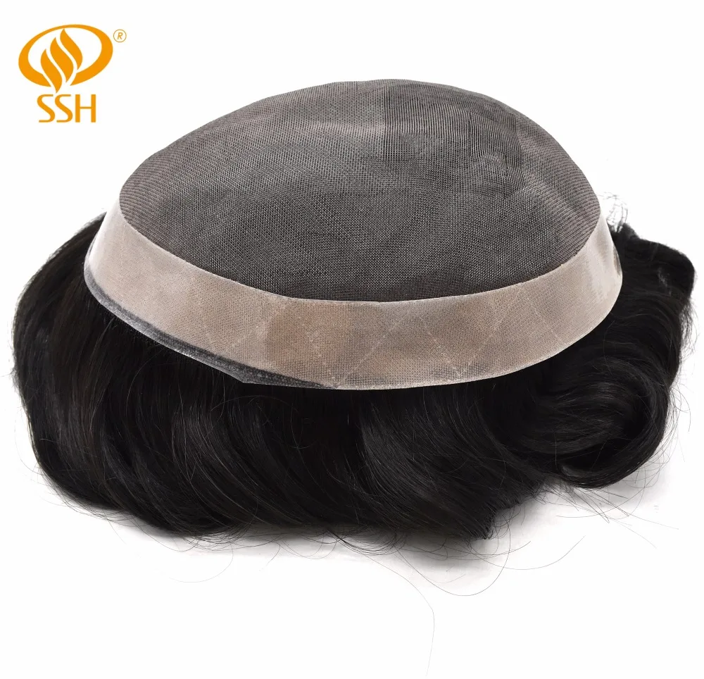 SSH Remy человеческие волосы тонкие моно мужские Toupee поли покрытие человеческих волос парики прочные волосы системы