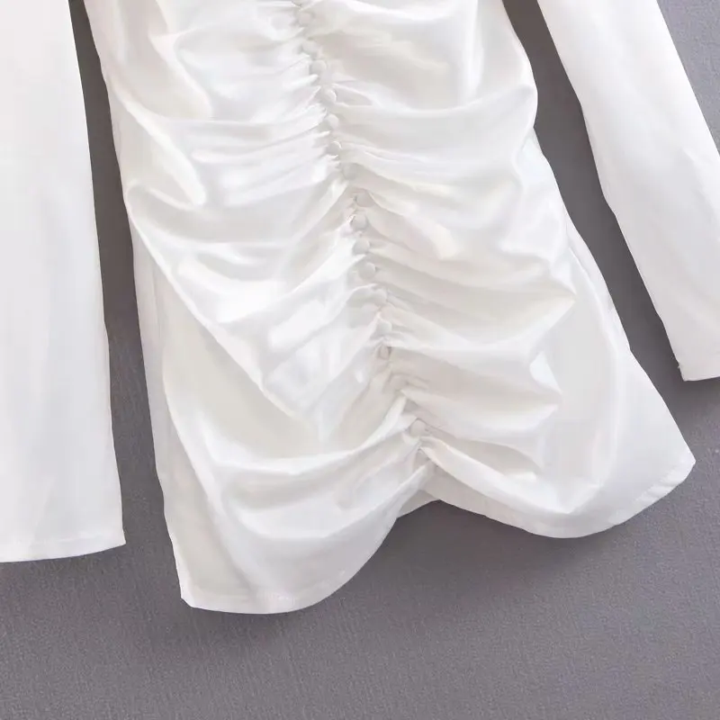 Летние Длинные рукава с открытыми плечами Кнопка ruched bodycon платье элегантные