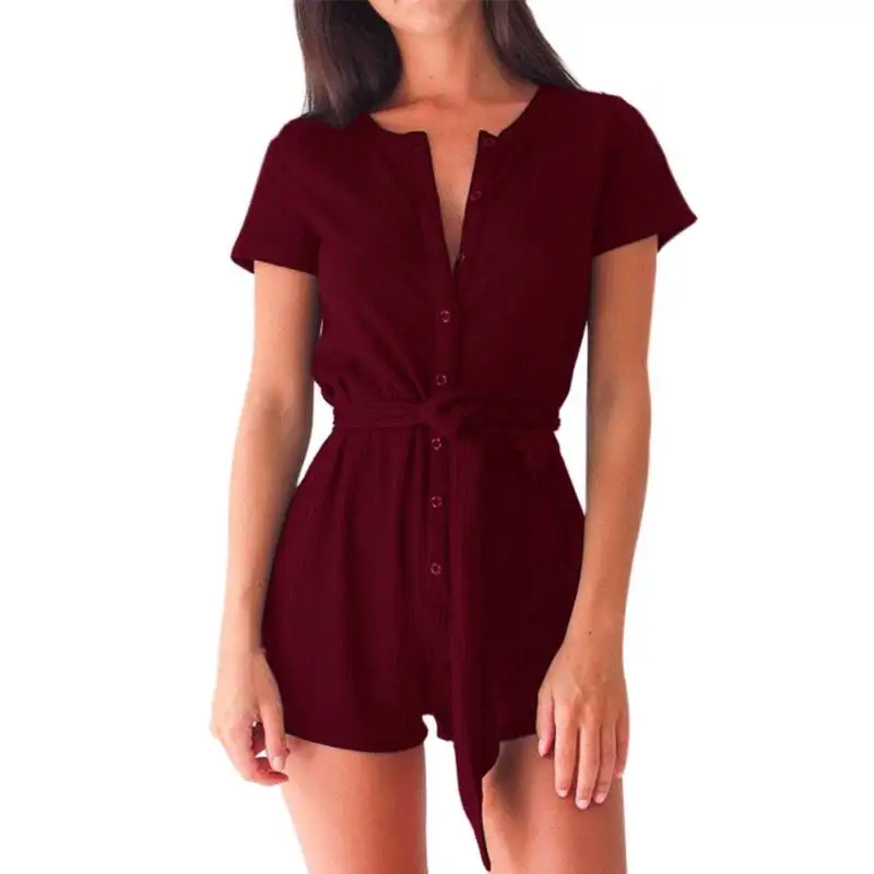 Новые пикантные женские короткий рукав soild Цвет хлопок Подпушка Playsuit Ползунки