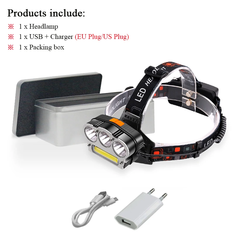 led headlamp H-BOX COB usb фара красный свет лампа, головная лампа охотничий светодиодный налобный фонарь 18650 Мощность банковская комиссия xml t6 Фонарь налобный фонарь фара - Испускаемый цвет: led headlamp H-BOX