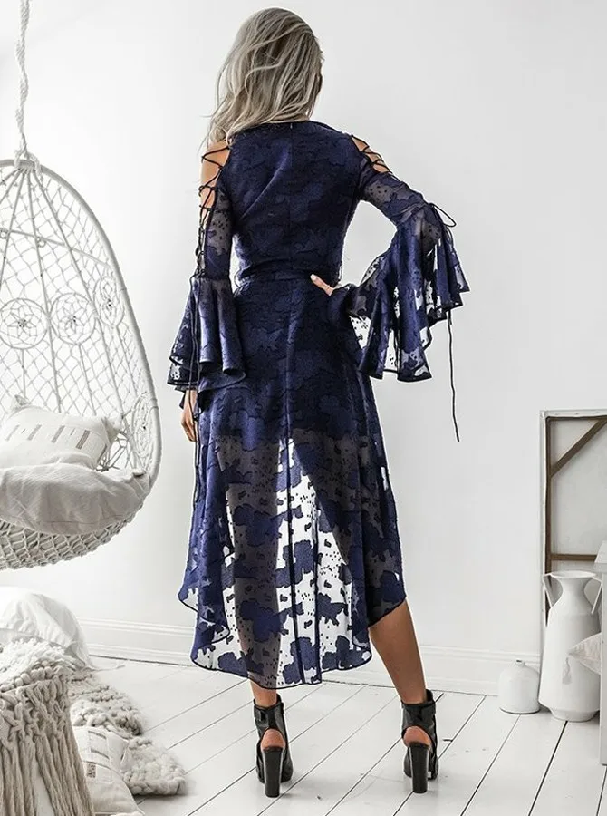 Кружевное сексуальное богемное пляжное платье с принтом и v образным вырезом