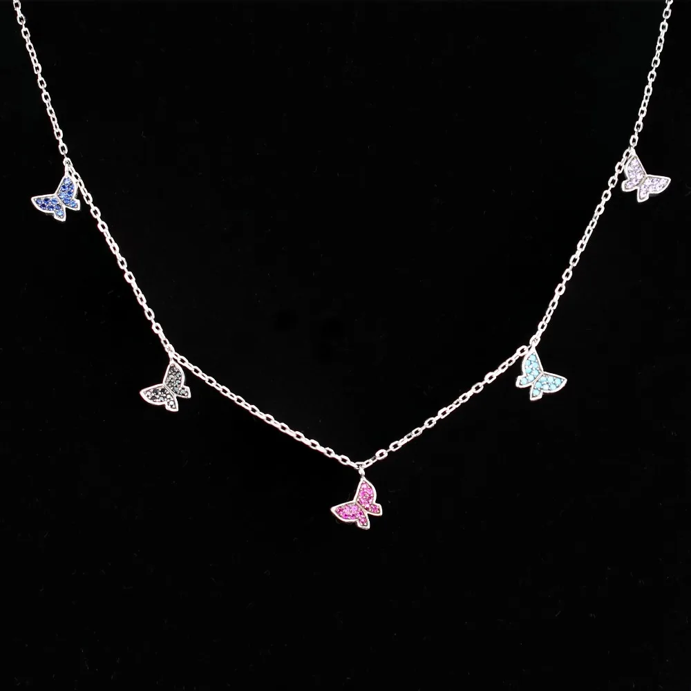 925 Sterling Silver Statement Choker Necklace Butterfly Necklaces &amp Pendants Collar Women Fine Jewelry Gift NYX0071242 | Украшения и