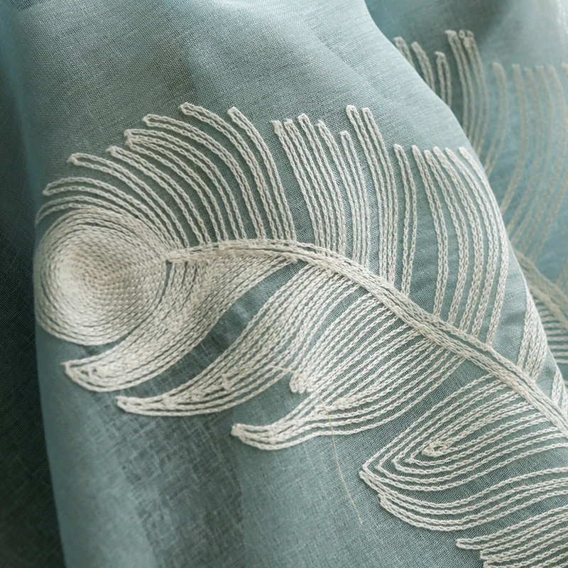 Вышитые шторы с изображением перьев чистые прозрачные окна современные для