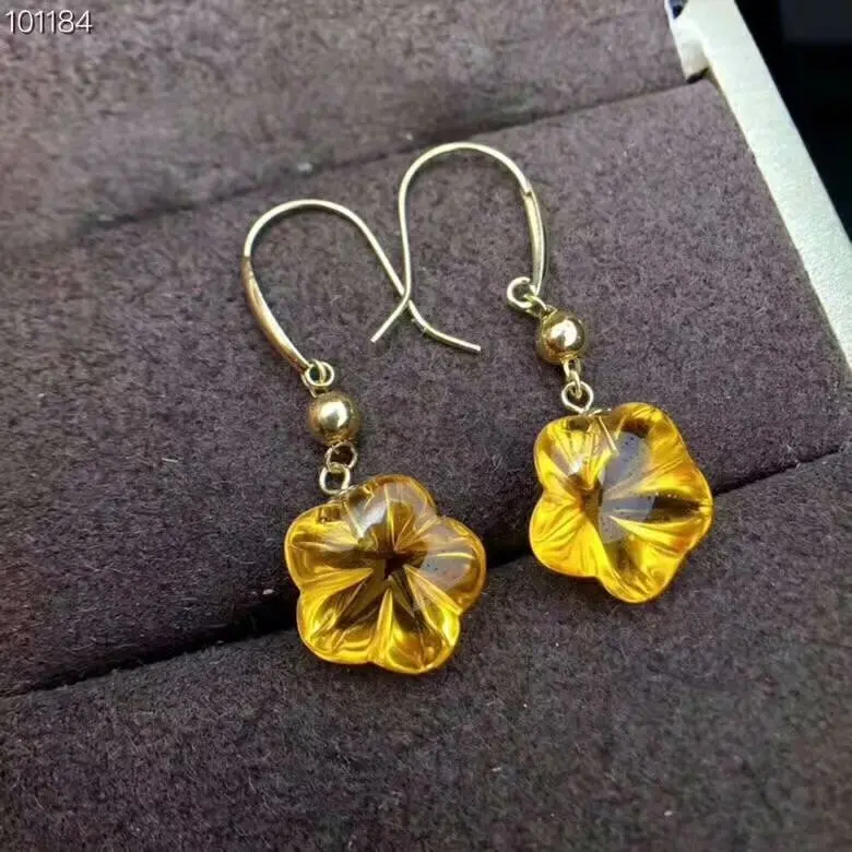 Серьги капельки shilovem 18 К желтое золото пьезоэлектрический цитрин хорошее