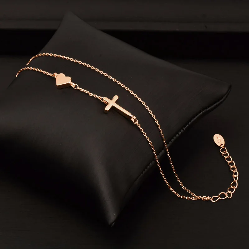 cross-rose gold Серьги sinleery Star Moon Cross Heart 2 Многослойные браслеты Цепочка для женщин серебро розовое золото цвет модные ювелирные изделия Sl290 SSI - Окраска металла: cross-rose gold