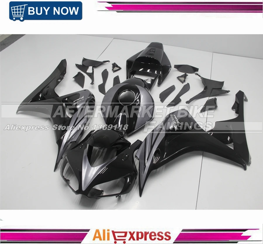 

Инъекции Обтекатели для Honda CBR1000RR 06 07 CBR1000 2006 2007 обтекатель комплект бодикон Cowling Глянец черный и серый наклейки