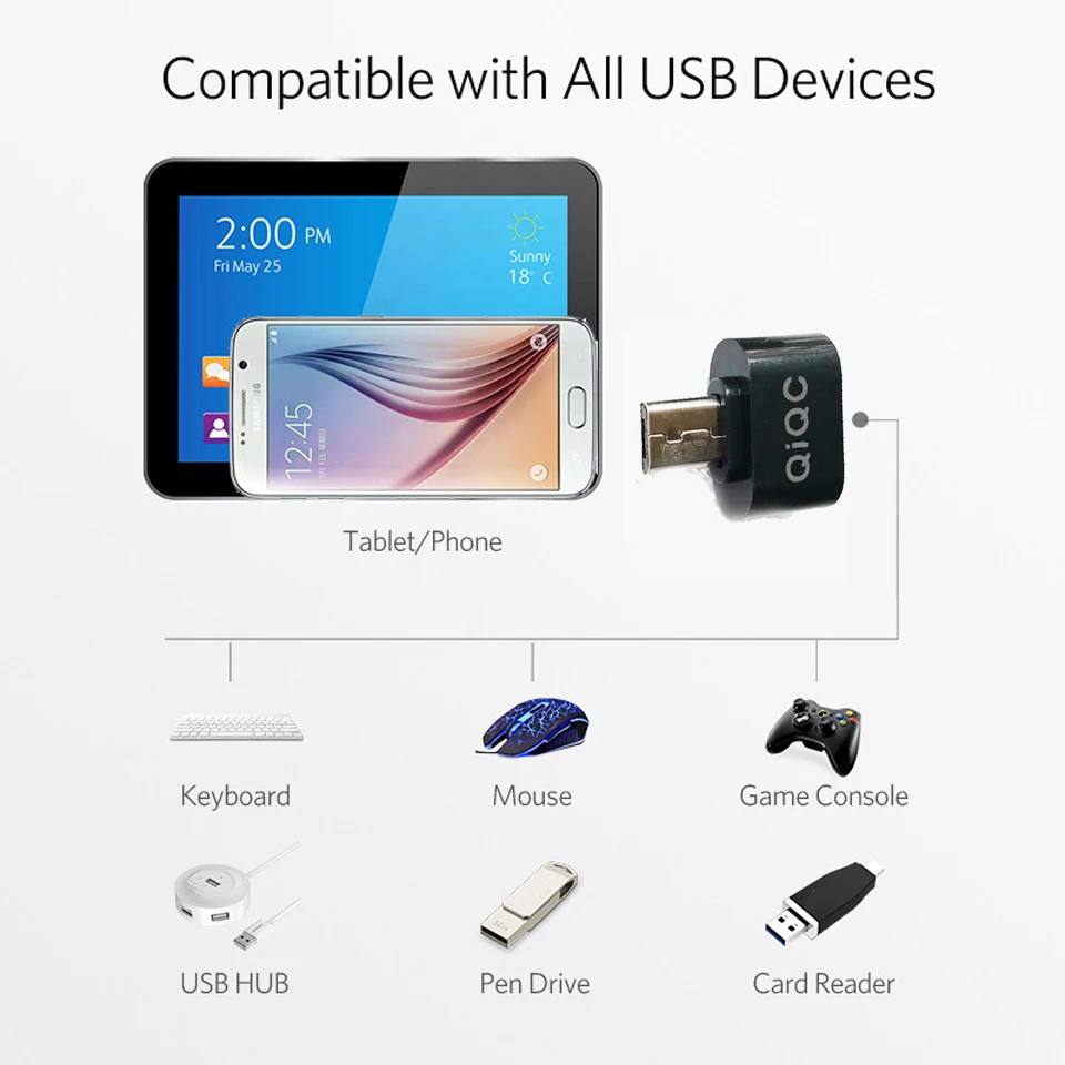 QiQC Мини OTG кабель USB OTG адаптер Micro USB к USB конвертер для Android планшетных ПК