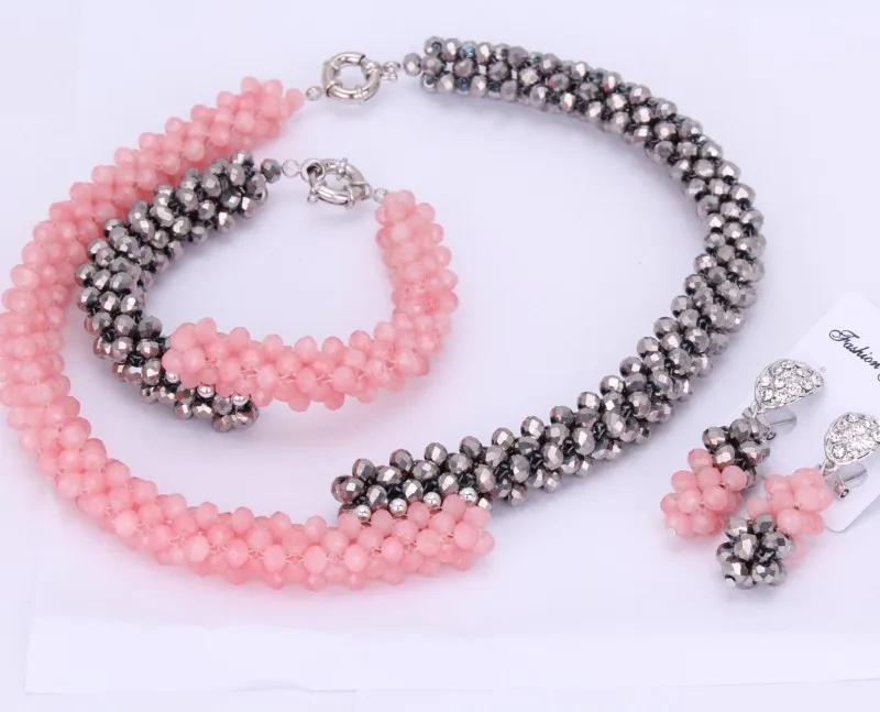 4 UJewelry Свадебные набор украшений для женщин африканские розовый и серебристый в