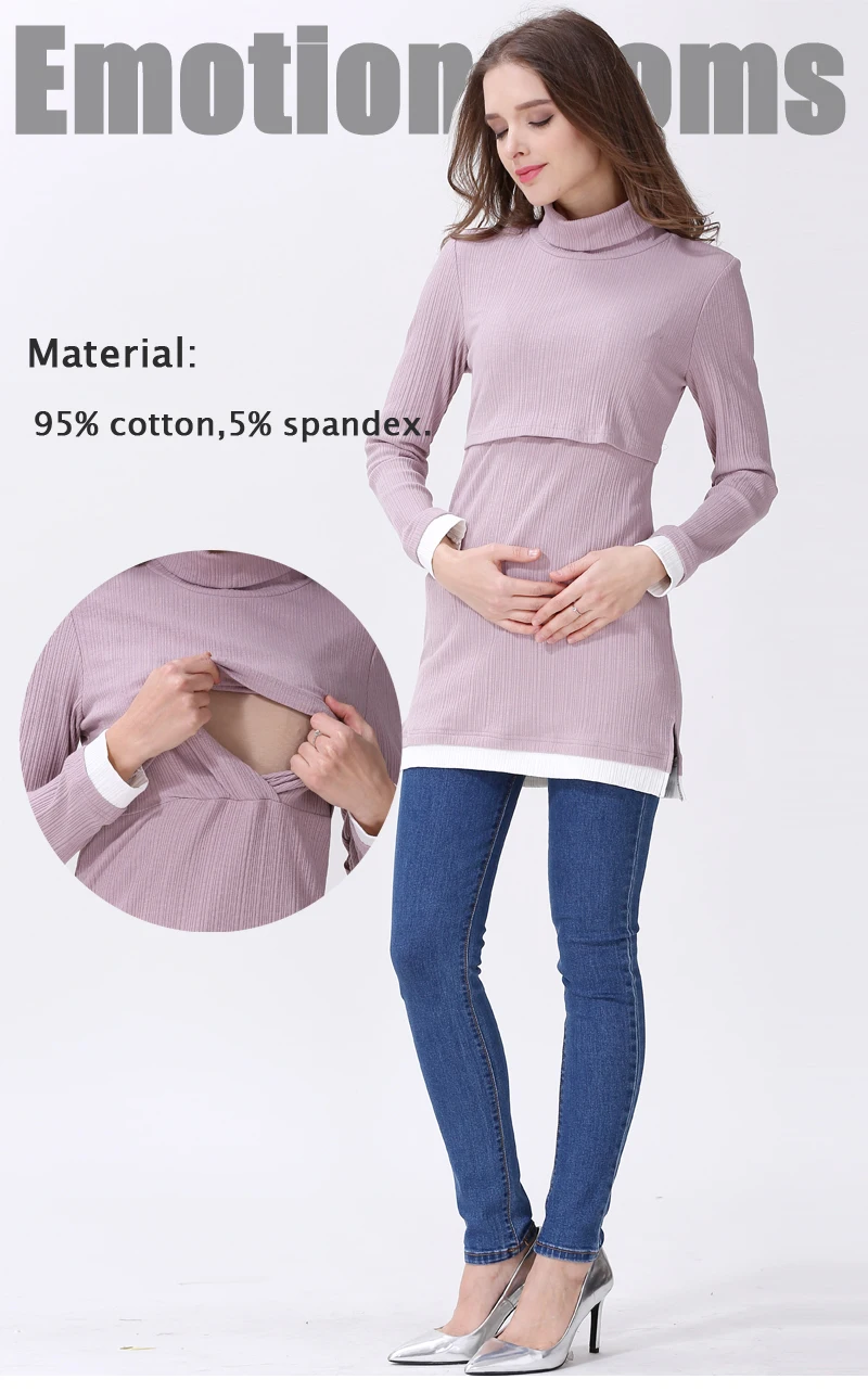 Emotion Moms Водолазка для беременных Одежда для кормящих грудью топы Одежда для беременных женщин футболки с длинными рукавами для беременных