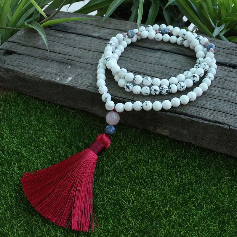 Ожерелье с бусинами Howlite Mala 8 мм спокойствие и папапала Йога 108 реальное ювелирное